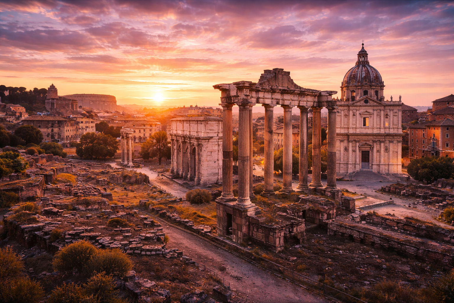 Roman Forum sunset view